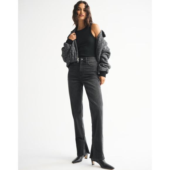 Abercrombie & Fitch Ultra High Rise 90s Straight Jean Size 30 Washed Black Vent - Picture 1 of 12